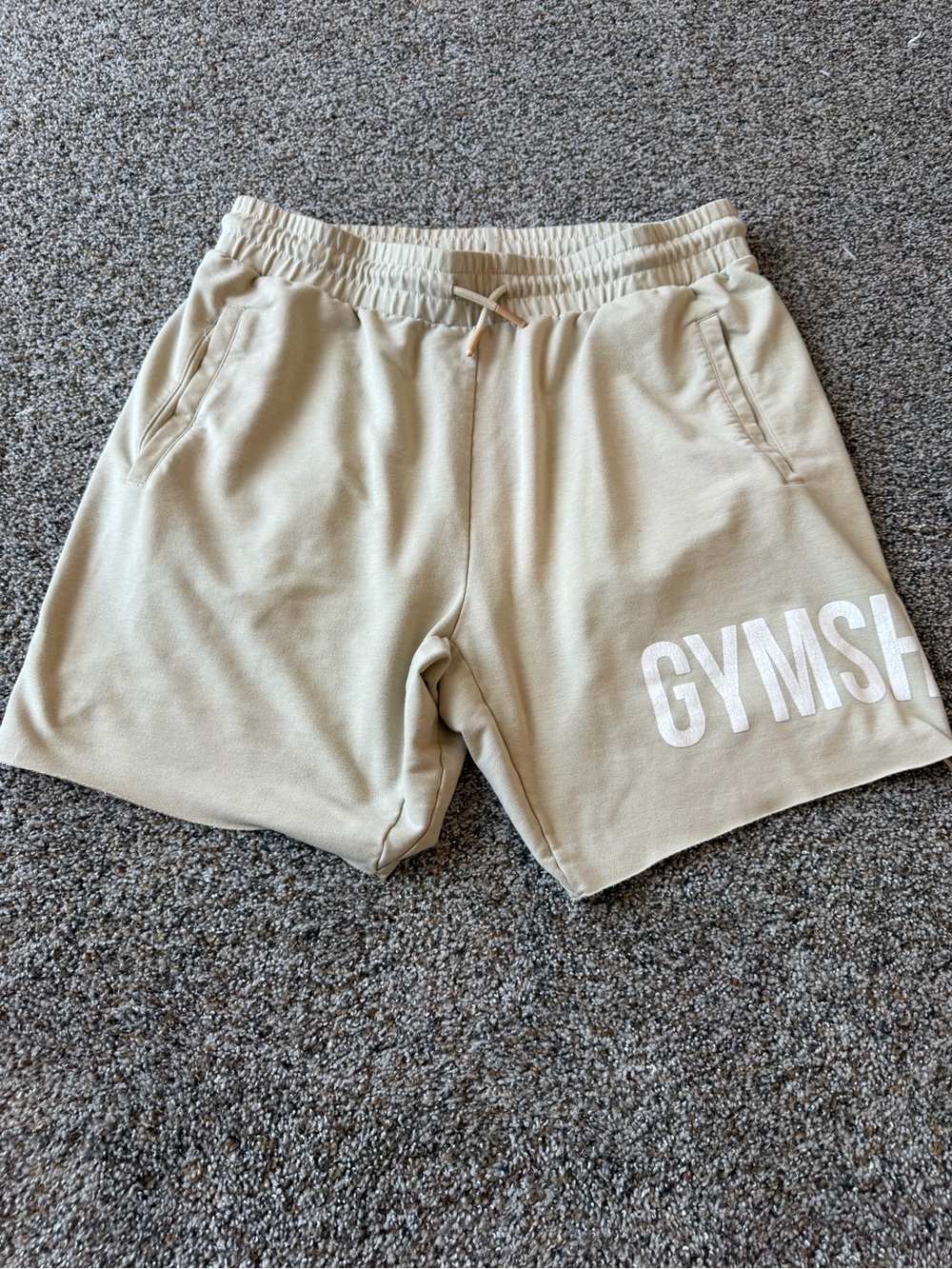 Gymshark Men's Logo Sweat Shorts Cream Beige Drawstring Large